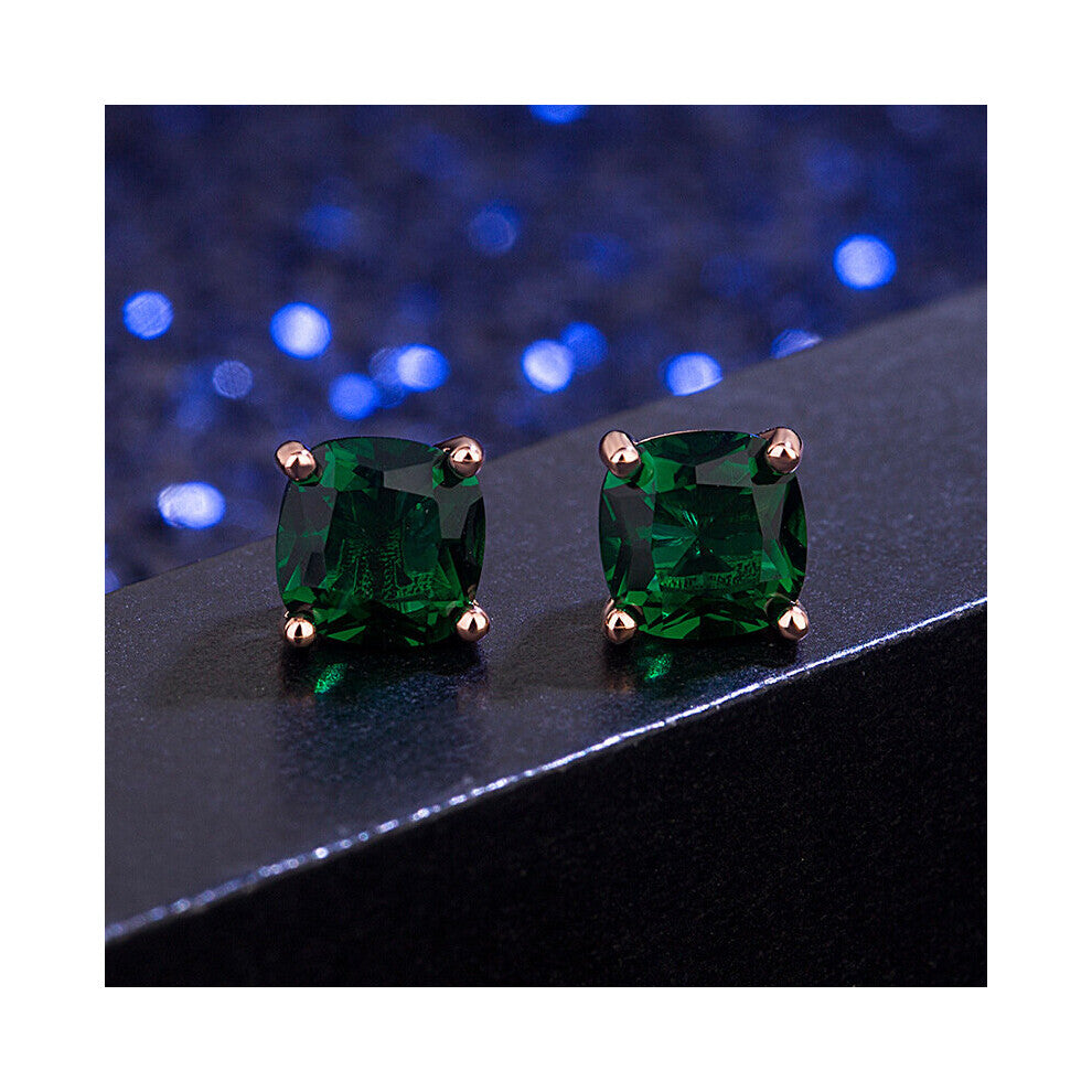 Earrings 925 Silver Jewelry 7*7mm Emerald Gemstone Retro Accessories Stud Earring for Women Wedding Engagement