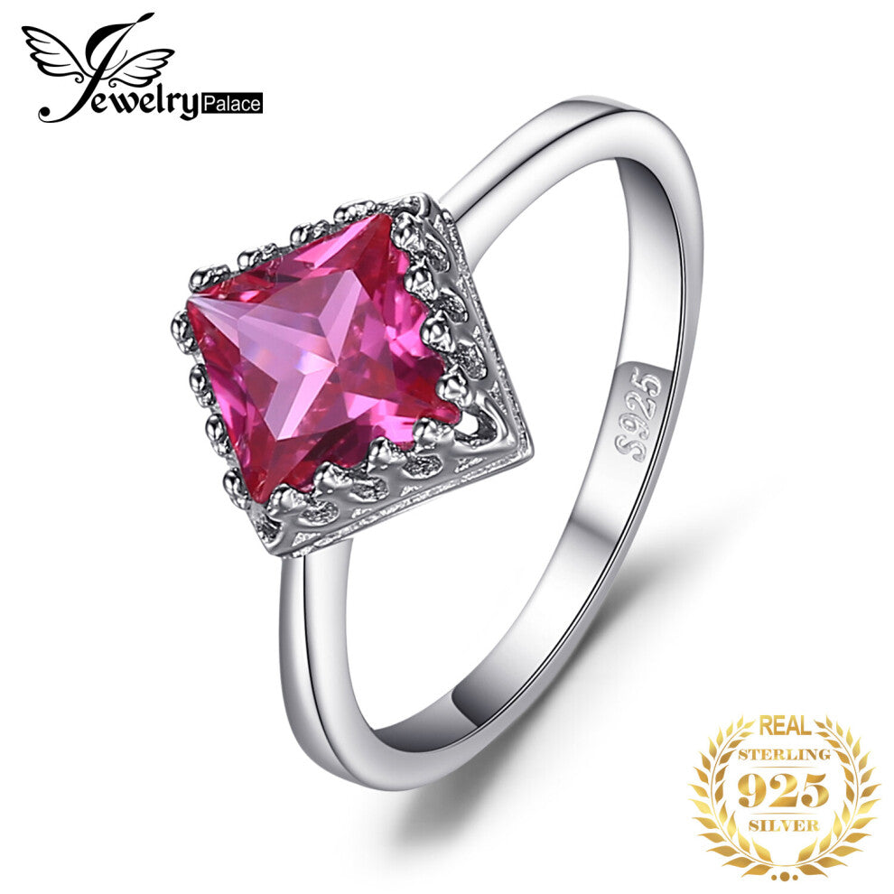 Classic 1.4ct Square Created Pink Sapphire 925 Sterling Silver Engagement Ring for Woman Gemstone Fine Jewelry