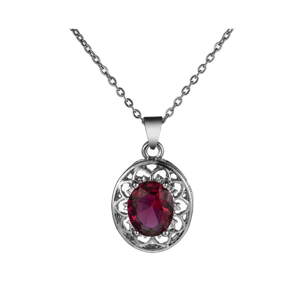 Pendant Necklace for Women 925 Silver Jewelry with Oval Ruby Gemstone Accessories Wedding Party Engagement Birthday Gift
