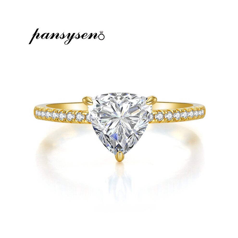 18k Triangle Shape 1CT Lab Diamond Gemstone Engagement Ring Sparkling Real Silver 925 Fine Jewelry