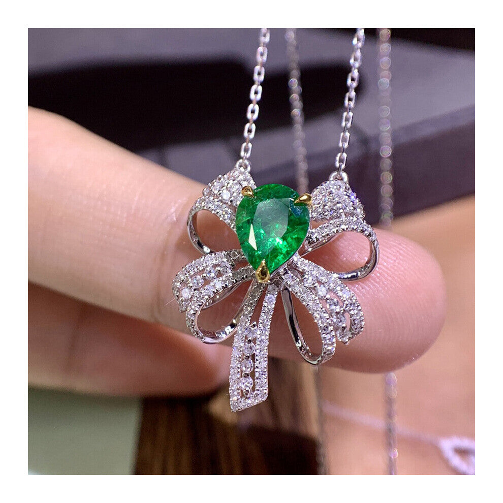 Bowknot Chocker Necklace Gemstones 925 Sterling Silver Wedding Engagement Pendants Necklace For Women Bridal Party Jewelry