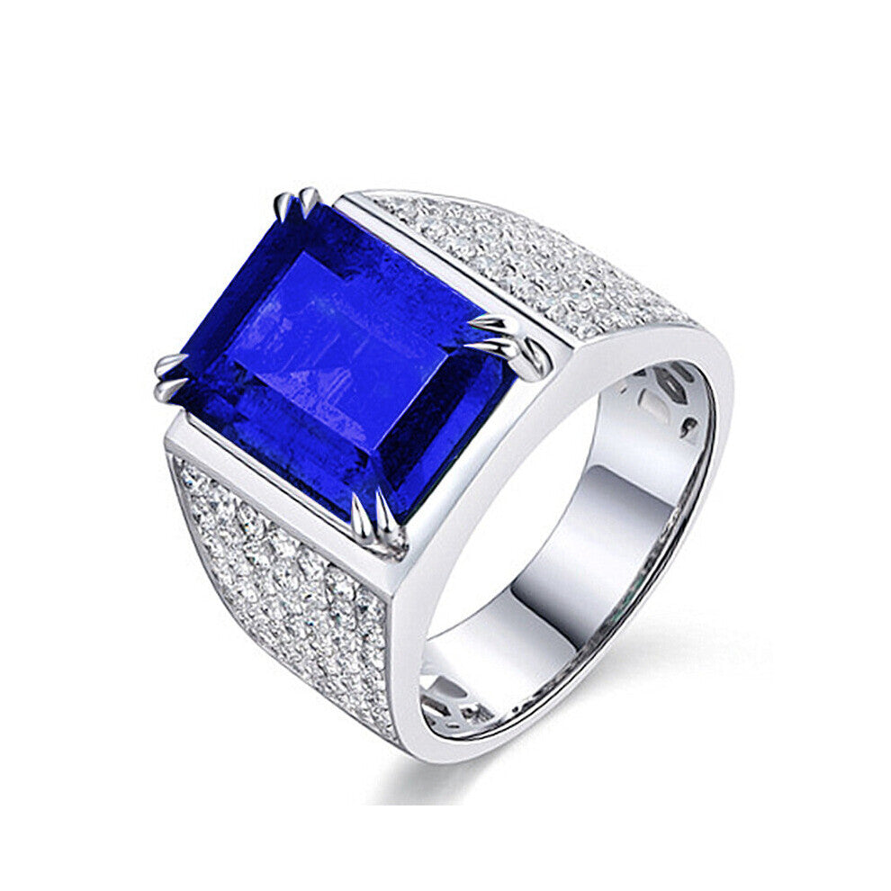 Men Ring 925 Silver Jewelry with Sapphire Zircon Gemstone Open Finger Rings for Wedding Party Engagement Promise Gift