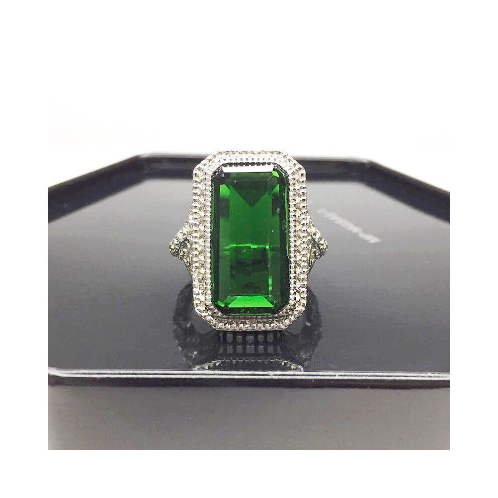 Classic Silver 925 Female Rings Jewelry Rectangle Emerald Gemstone Gift Ring Wedding Engagement Party Ornament