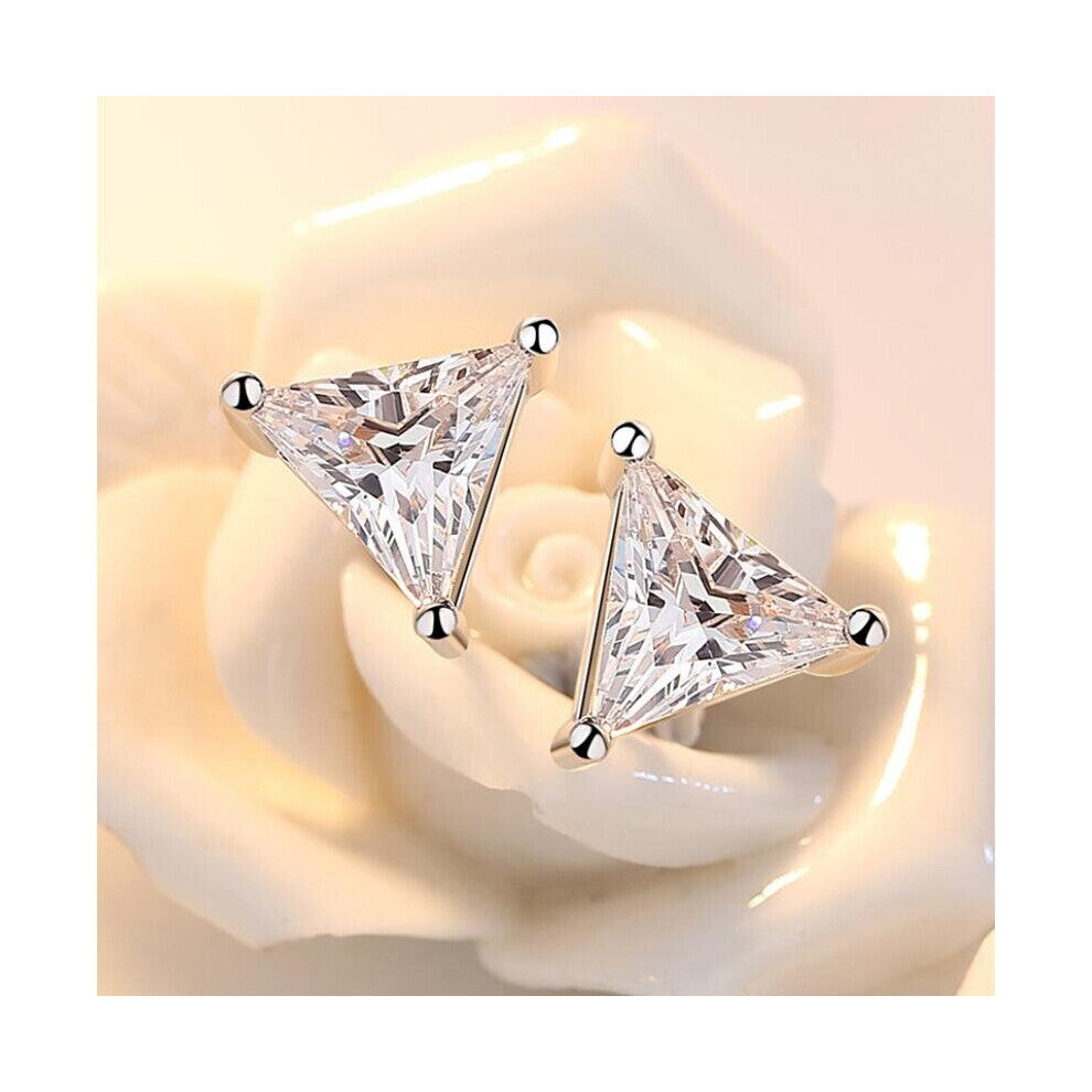 100% 925 Sterling Silver Triangle Cut Created Moissanite Gemstone Wedding Engagement Ear Stud Earrings Fine Jewelry
