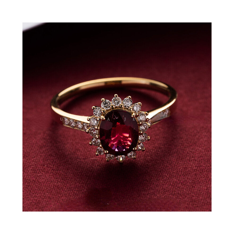 Trumium S925 Sterling Silver Vintage Gemstone Ring Natural Garnet rings for women Plated Engagement Wedding Bands Jewelry