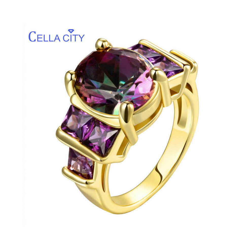 Cellacity Oval Amethyst Ring for Women Personality Silver 925 Jewelry Gemstone Girl Engagement Gift