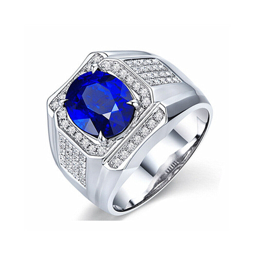 Men Rings 925 Silver Jewelry with Sapphire Zircon Gemstone Open Finger Ring for Male Wedding Engagement Party Ornaments