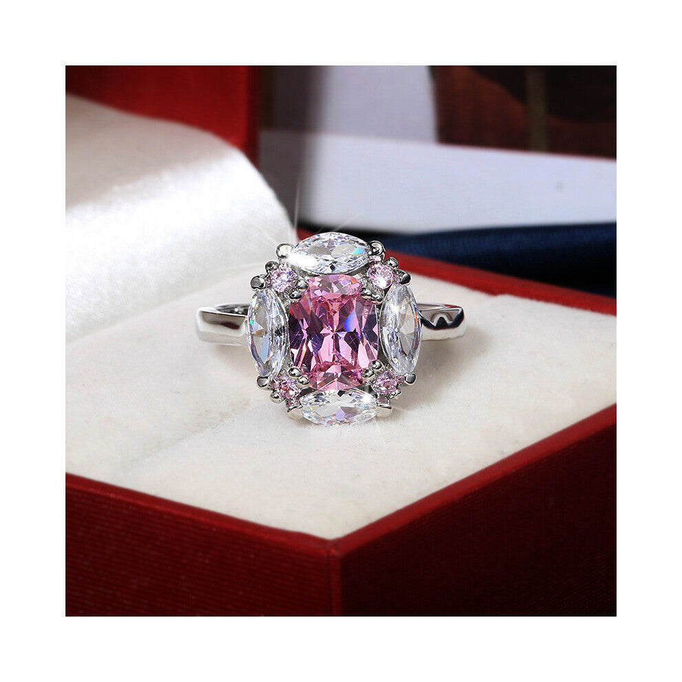 925 Silver Jewelry Rings Inlaid Pink Zircon Gemstones Finger Ring for Women Wedding Engagement Party Accessories