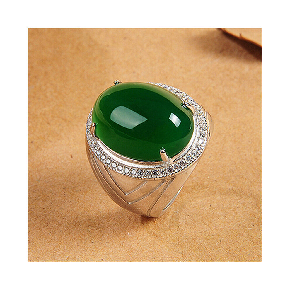 Vintage Men Ring 925 Silver Jewelry Oval Shape Emerald Zircon Gemstone Open Finger Rings for Wedding Engagement Party