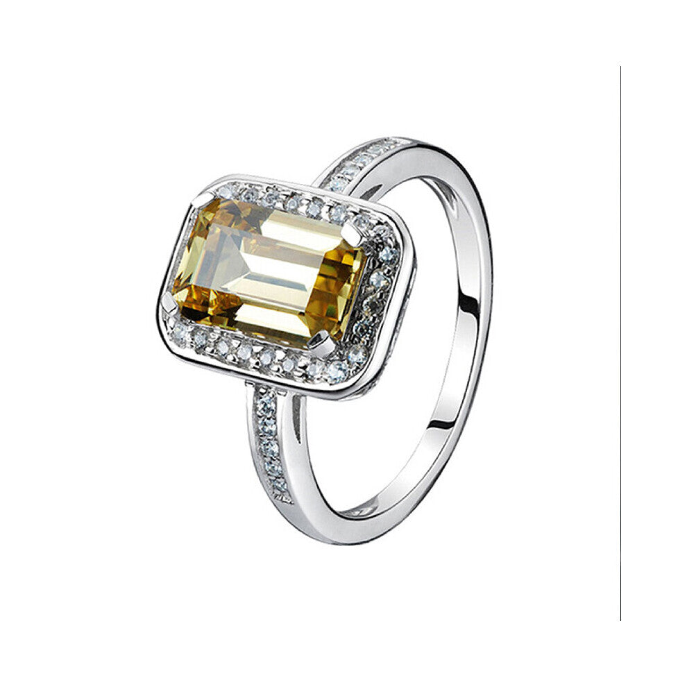 Women Ring 925 Silver Jewelry Rectangle Citrine Zircon Gemstone Finger Rings for Wedding Engagement Party Ornaments