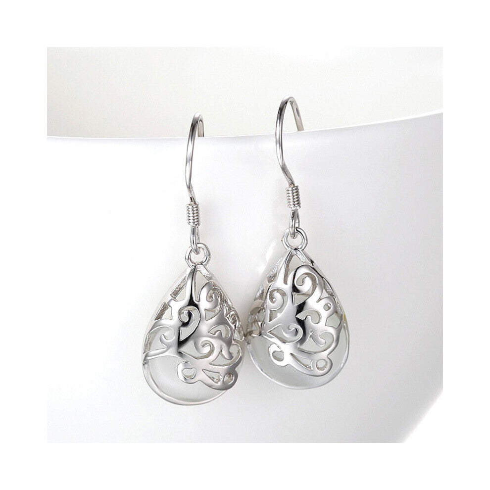 Cellacity Pink Water Drop Shaped Ear drops Silver 925 Jewelry Gemstones Earrings for Women Hollowed pattern Engagement