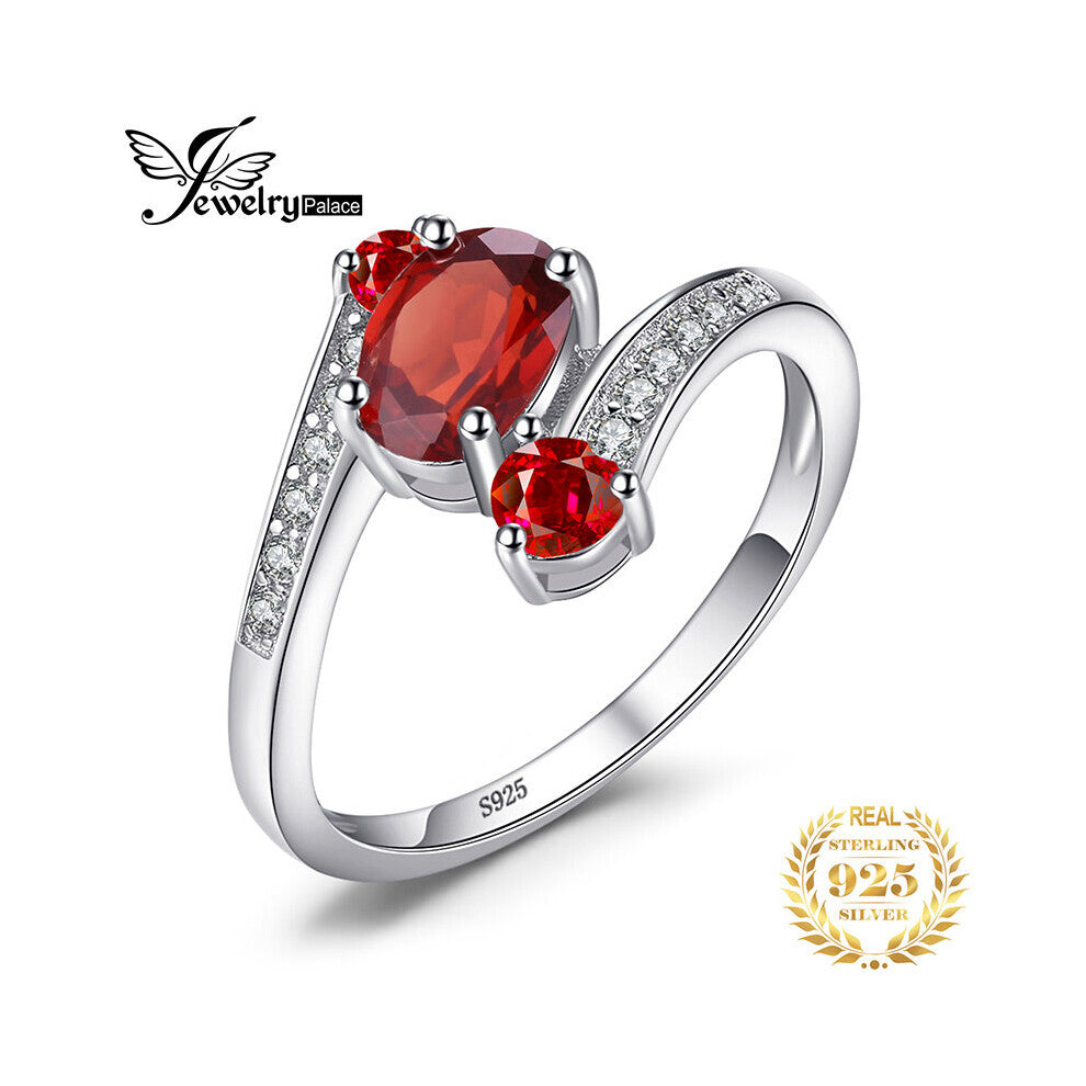 3 Stones Red Garnet 925 Sterling Silver Ring for Women Gemstones Fine Jewelry Wedding Engagement Gift