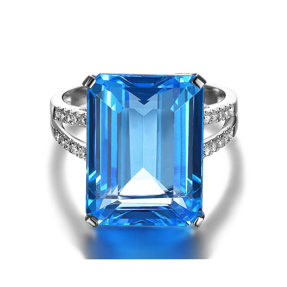 Cellacity Geometry Aquamarine Rings for Women Rectangle Gemstones Silver 925 Jewelry Size6-10 Engagement