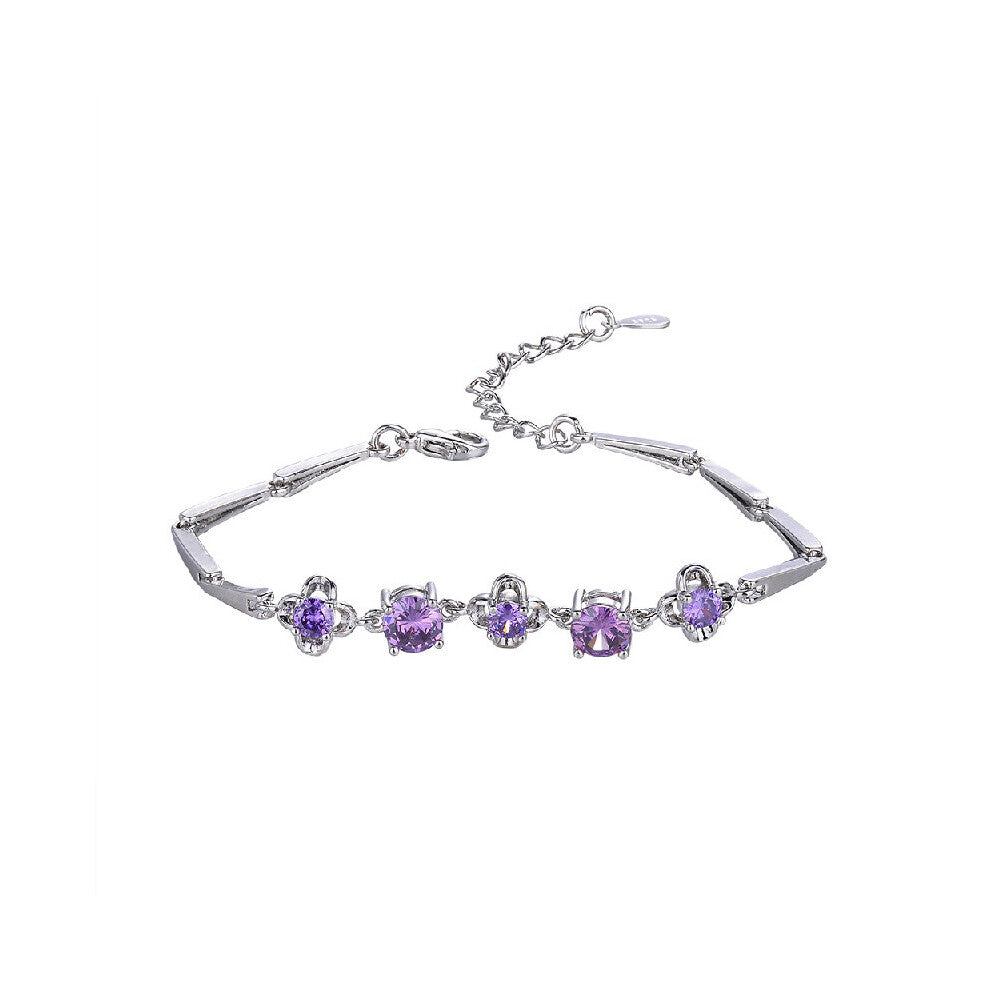 Bracelet for Women 925 Silver Jewelry with Amethyst Gemstone Style Wedding Engagement Party Gift Hand Ornaments