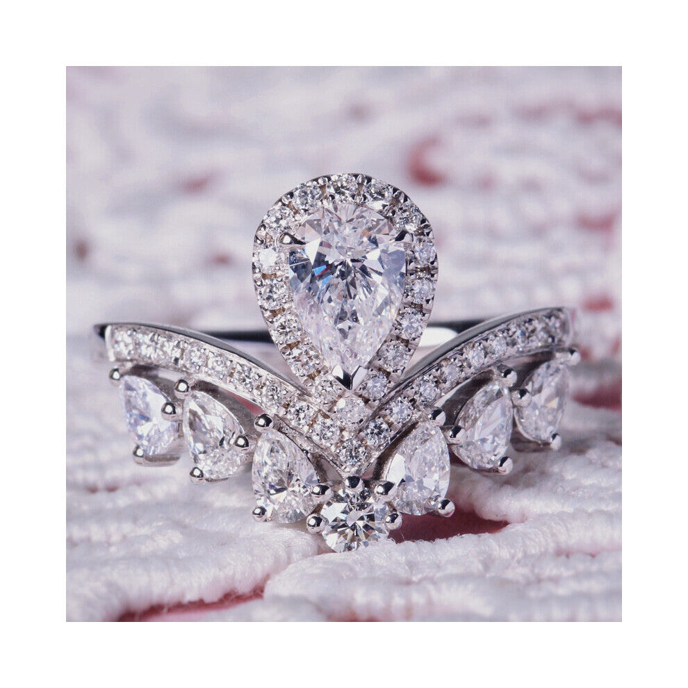 JoiasHome Silver 925 Jewelry Women's Ring Water Drops Pear Shaped Gemstones Engagement Wedding Adjustable Rings