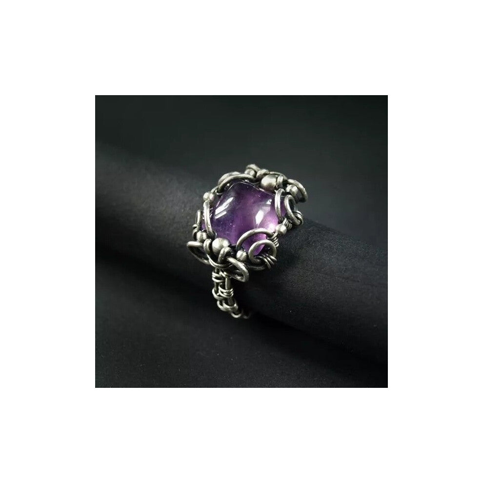 Women's 925 Silver Ring Retro Purple Gemstone Jewelry Wedding Engagement Party Ring Gift Size 5-11