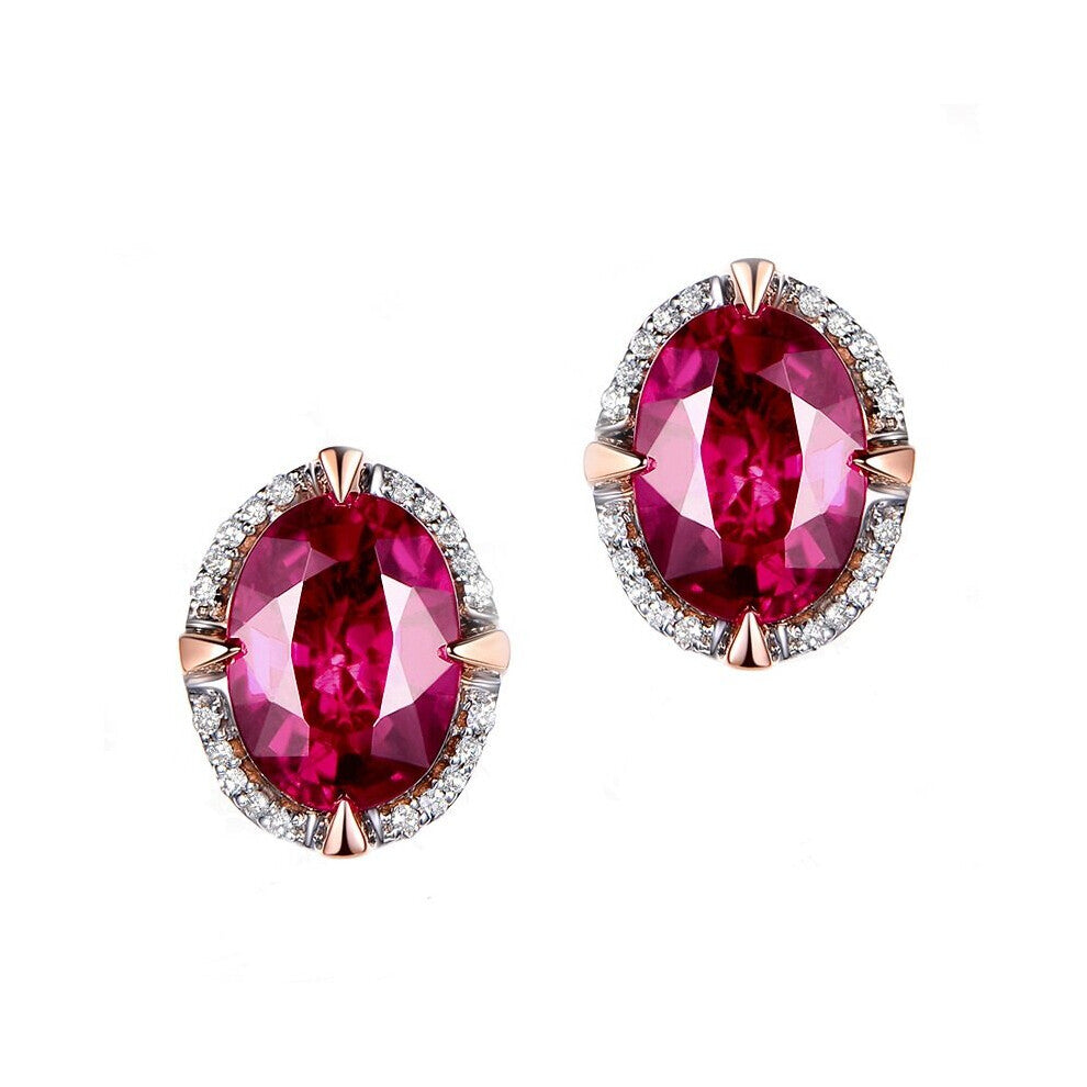 Vintage Earrings 925 Silver Jewelry Oval Shape Ruby Zircon Gemstones Stud Earring for Women Wedding Engagement Party Accessories