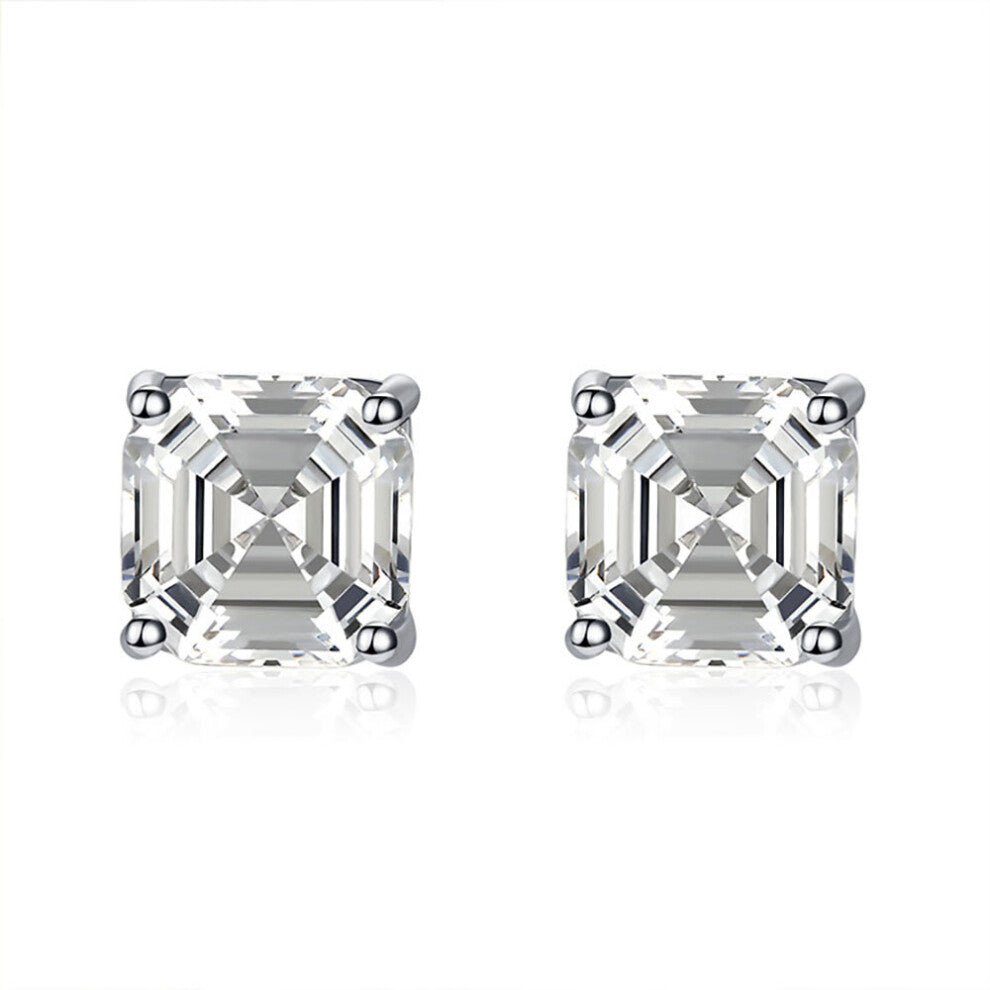 Classic 925 Sterling SIlver 7*7mm Asscher Cut High Carbon Diamond Stud Earrings Wedding Engagement Jewelry Gift for Girlfriend