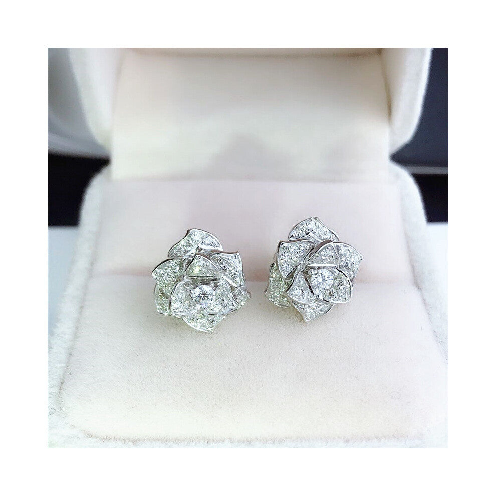 Charm Flowre Lab diamond cz Stud Earring 925 Sterling Silver Engagement Wedding Earrings for women Bridal Gemstone Party Jewelry