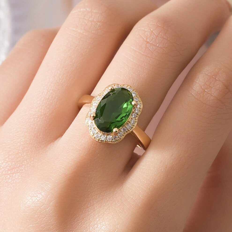 Vintage 100% 925 Sterling Silver Created Emerald Gemstone Wedding Engagement Ring Fine Jewelry