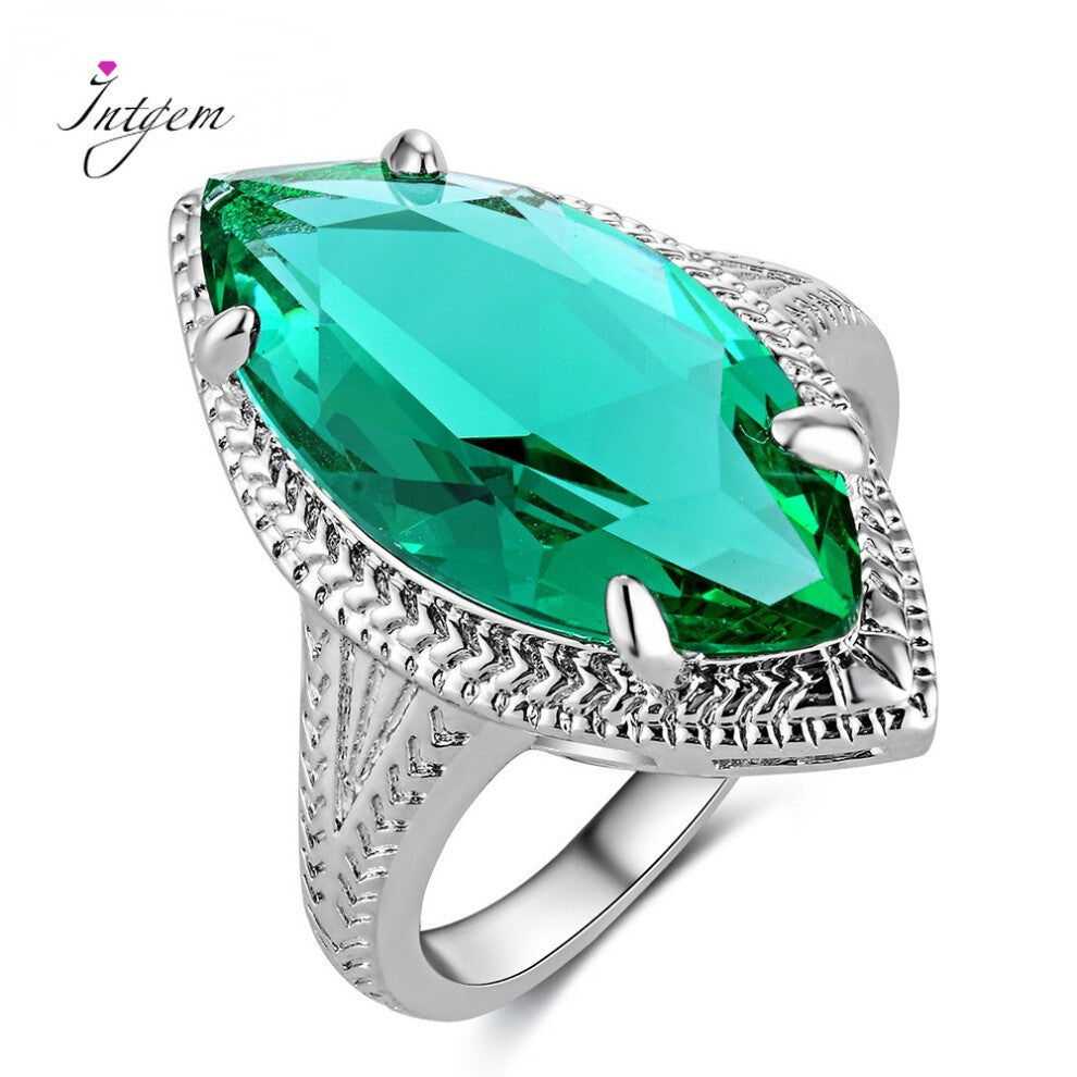Vintage 925 Sterling Silver Rings For Women Green Crystal Ring Oval Gemstone Romantic Engagement Party Fine Jewelry