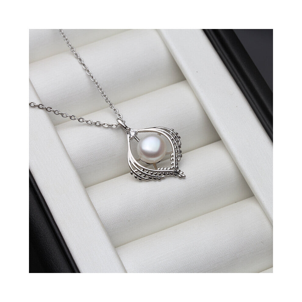 925 Silver Necklace Leaf Fine Jewelry Natural Freshwater Pearl Pendant Zircon Gemstone Women Engagement