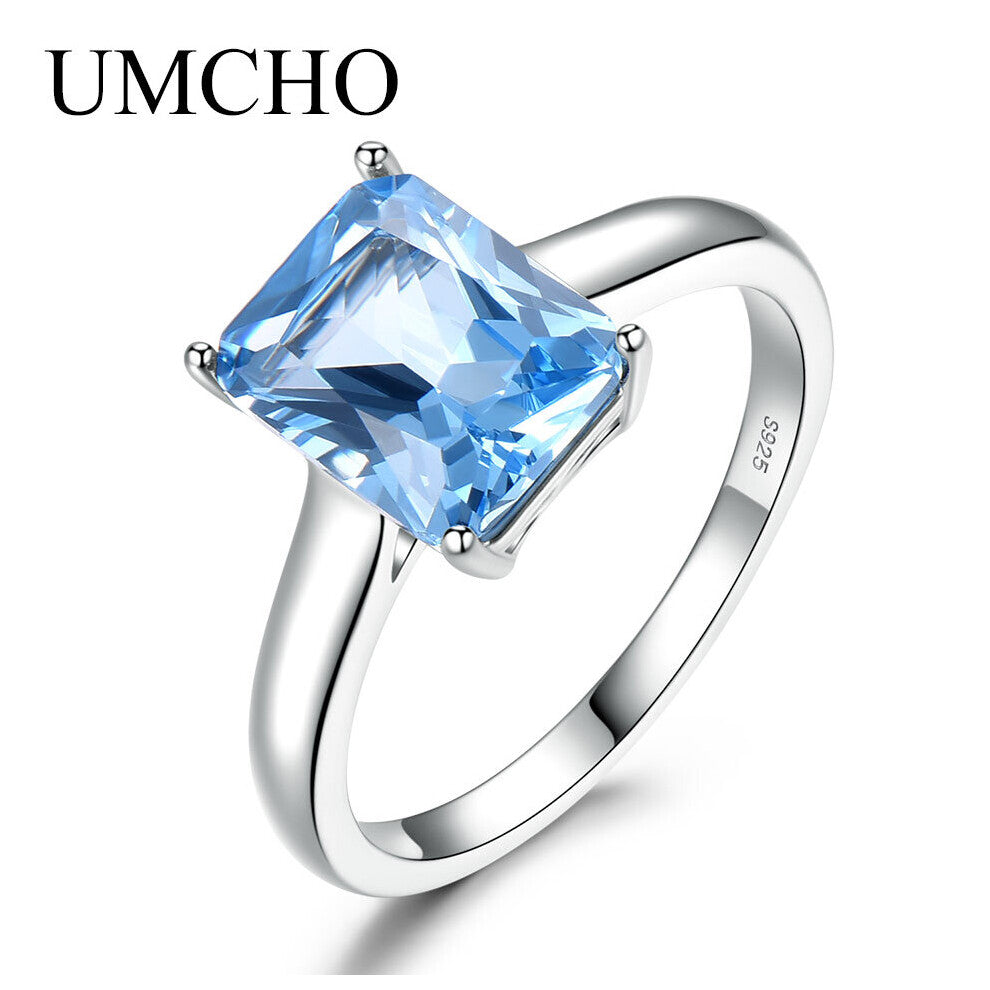Created Aquamarine Gemstone Rings for Women Solid 925 Sterling Silver Wedding Engagement Fine Jewelry Part Gift