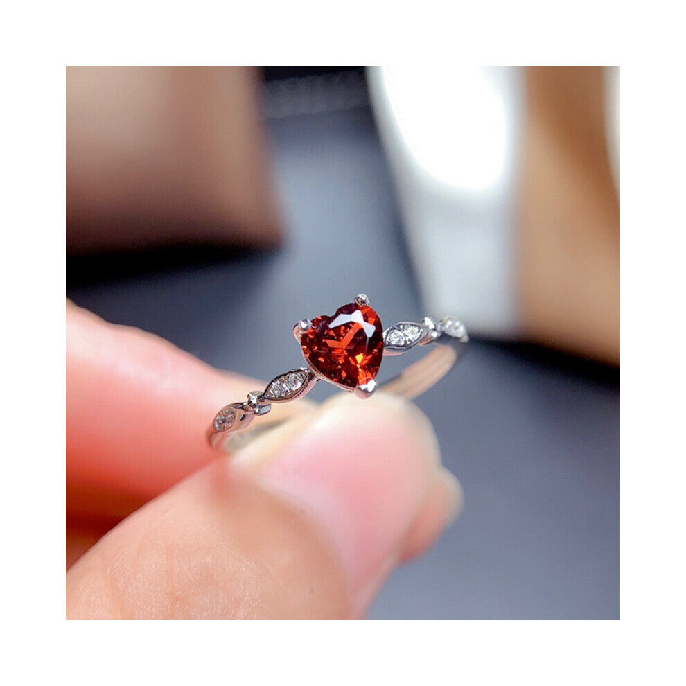Garnet Samll Ring 5MM Heart-Sharped Wine Red Gemstone Jewelry for Girl Wedding Engagement Gift Real 925 Sterling Silver
