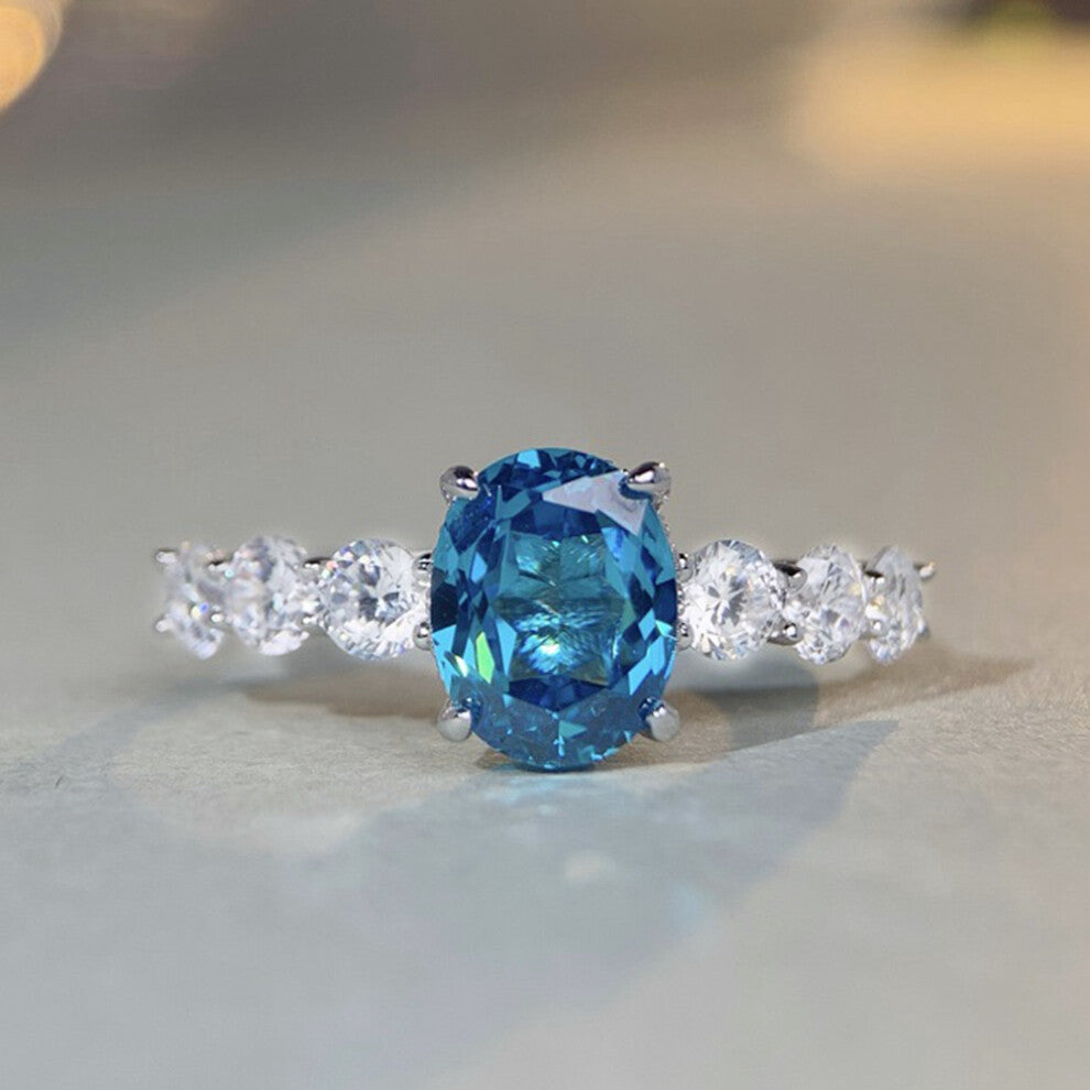 Wong Rain 925 Sterling Silver 3CT Paraiba Tourmaline High Carbon Diamond Gemstone 18K Plated Ring Engagement Fine Jewelry