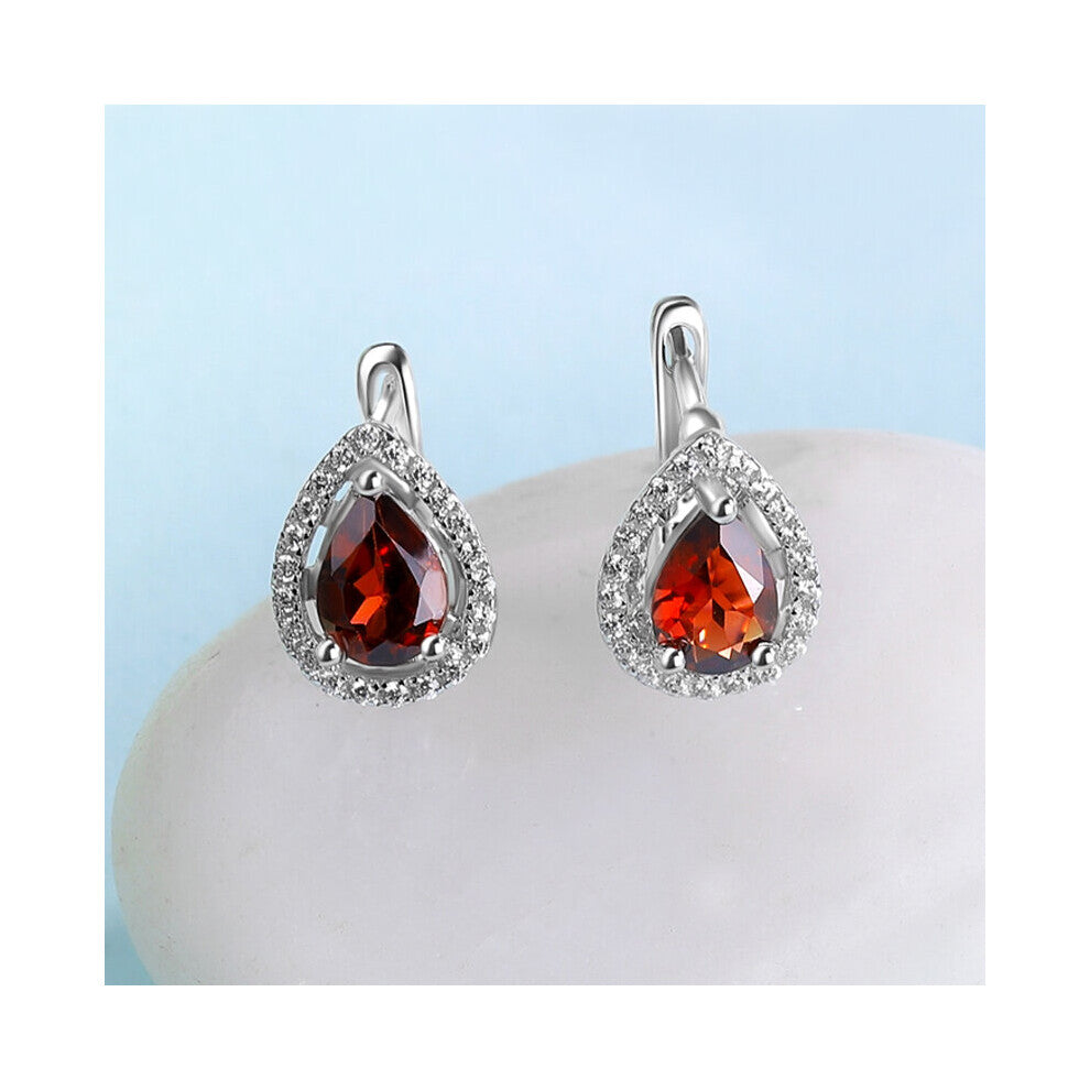 LAYA Pear Brilliant Cut Vintage Gemstone Natural Garnet Earrings For Women 925 Sterling Silver Wedding Engagement Fine Jewelry