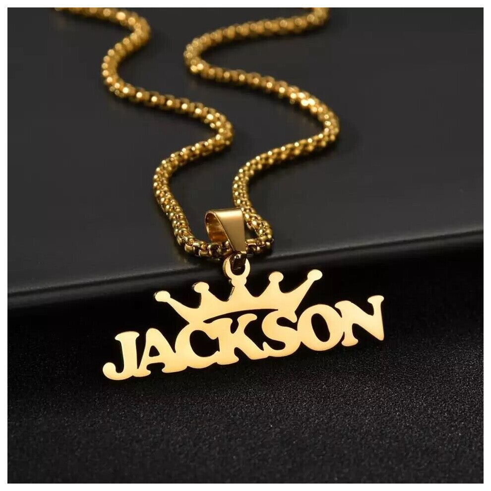 (Silver, 45cm) Personalized?Thick Chain With Crown Names?Pendant Hook Necklaces Bold Stainless Steel Big Letter Necklace Jewelry