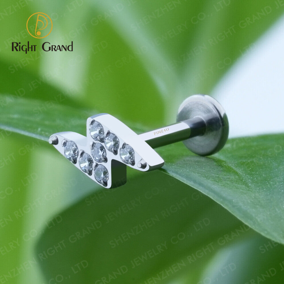 Right Grand Implant Grade Titanium Internally Threaded Claw Set Lightning Cartilage Tragus Labret Ends