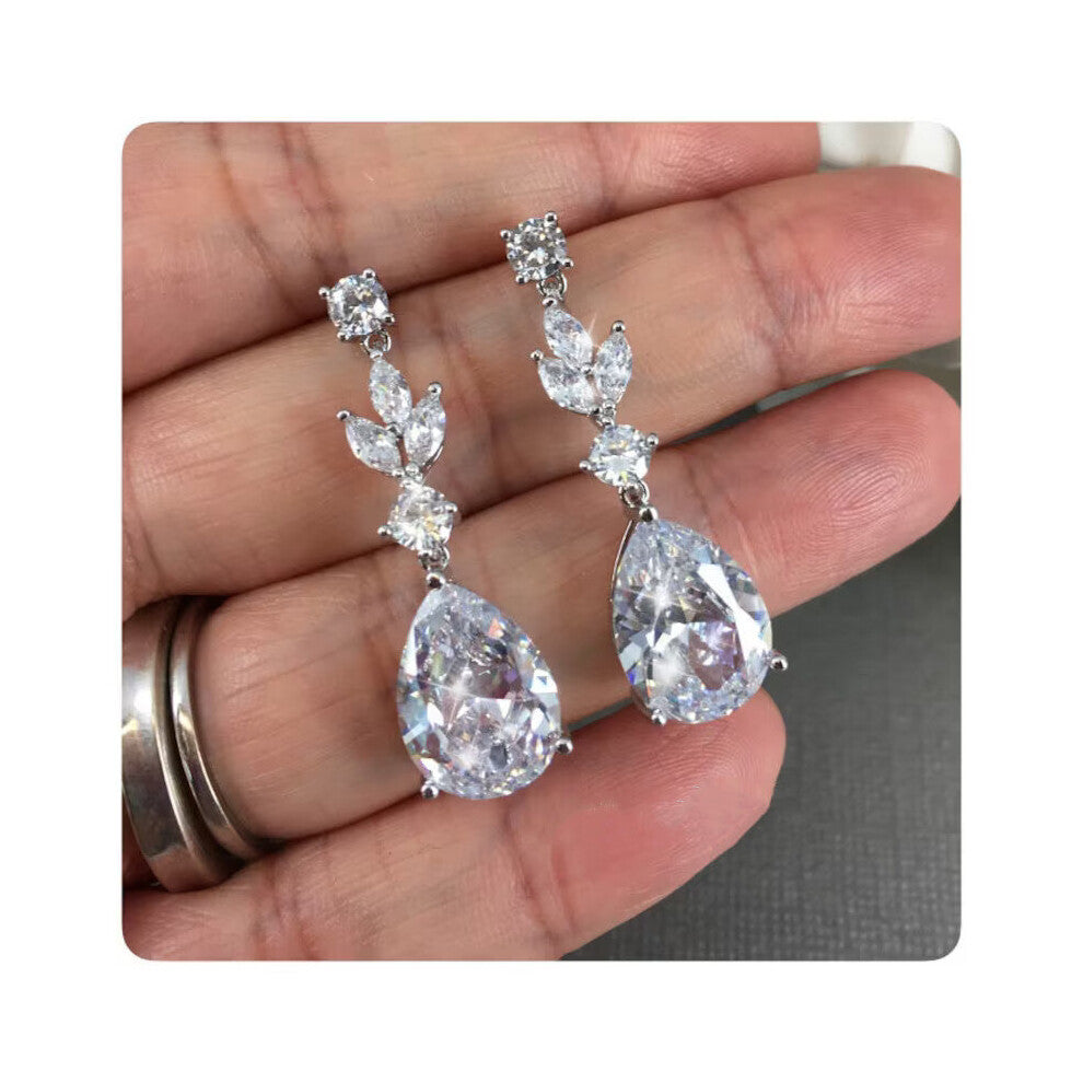 Gorgeous Sparkling Princess Moissanite Zircon Earrings Pearls Bridal Engagement Wedding Earrings Gift Jewelry