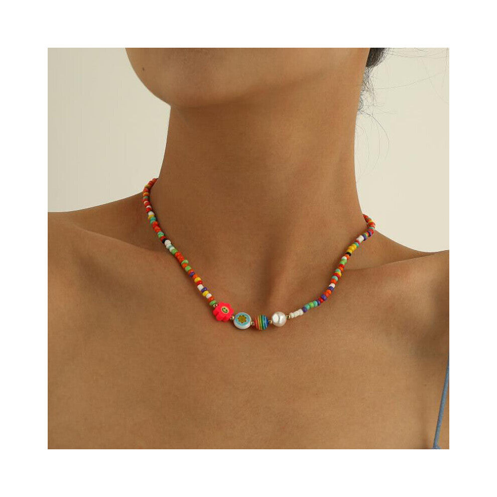 Summer Boho Colorful Pearl Resin Seeds Beads Collar Clavicle Choker Necklaces for Women Jewelry