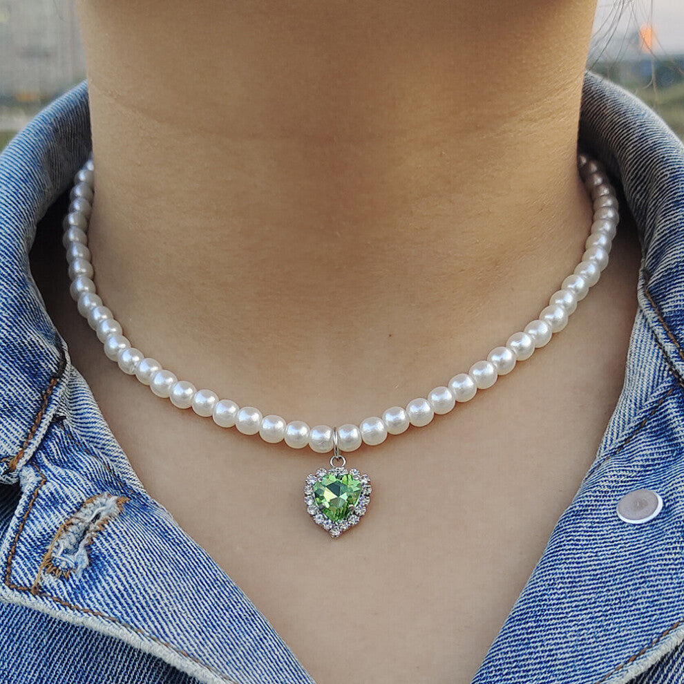 ZX Vintage Simulated Pearl Beaded Chain Chokers for Women Bling Colorful Rhinestone Heart Pendant Necklace Girl Jewelry