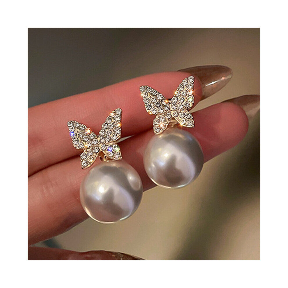 Pearl Earrings for Women Rhinestone Butterfly Hollow Heart Tassel Earrings Bride Girl Party Engagement Jewelry Gift