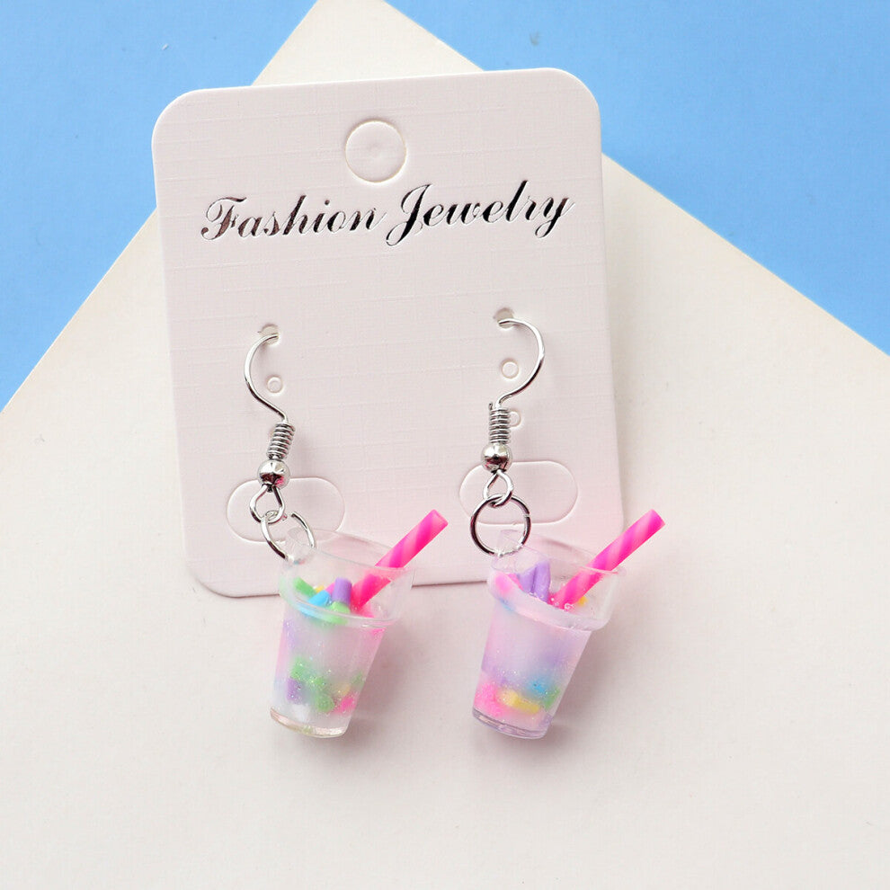 Ice Cream Banana Pearl Milk Tea Bubble Drink Simulated Food Unusual Earrings For Girl Women Gift Creative Jewelry Accessories