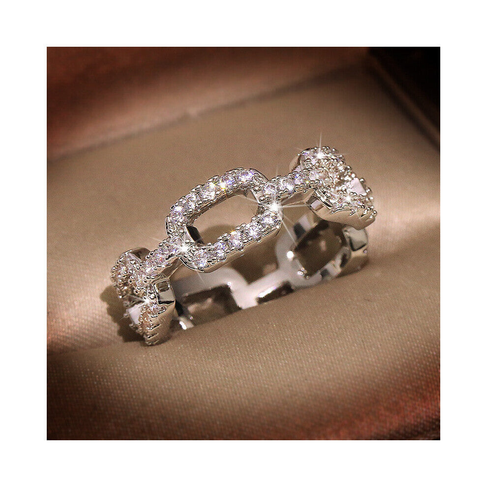 925 Silver Chain Ring with Bling Zircon Stone Rings for Women Wedding Engagement Jewelry