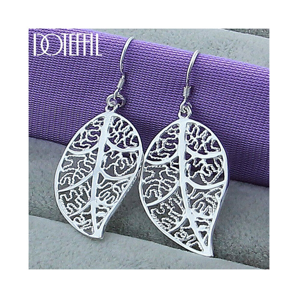 925 Sterling Silver Leaves Drop Earrings For Woman Wedding Engagement Party Charm Jewelry