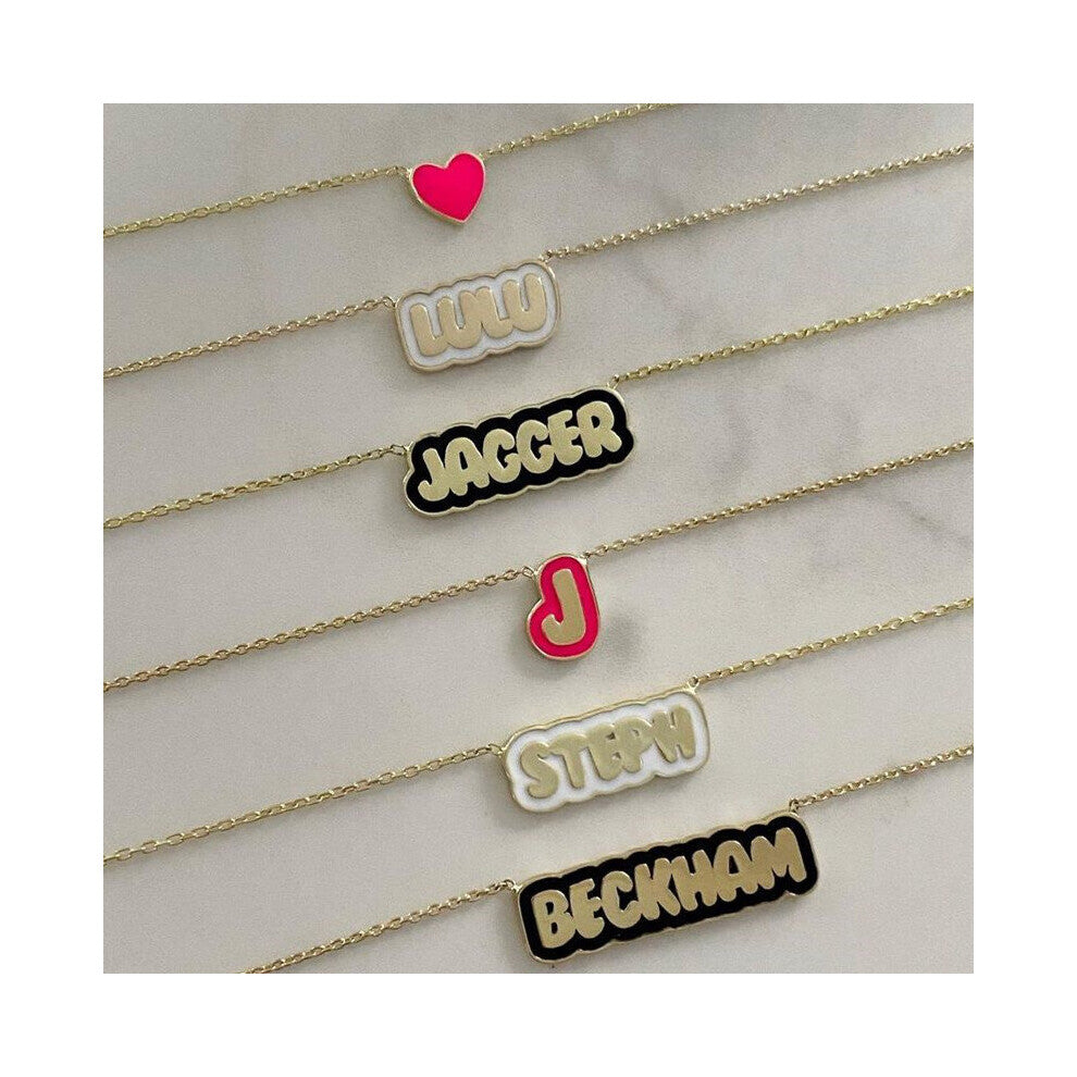 (White, 50cm) Stainless Steel Name Necklace Bubble Letters Colorful Necklace Personalized Enamel Necklace Name Necklace