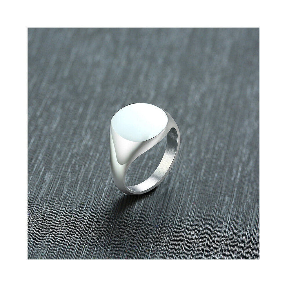 Minimalist Initial Women Rings Custimized Roud Top Signet Band Glossy Stainless Steel Punk Candid Street Lady Jewelry