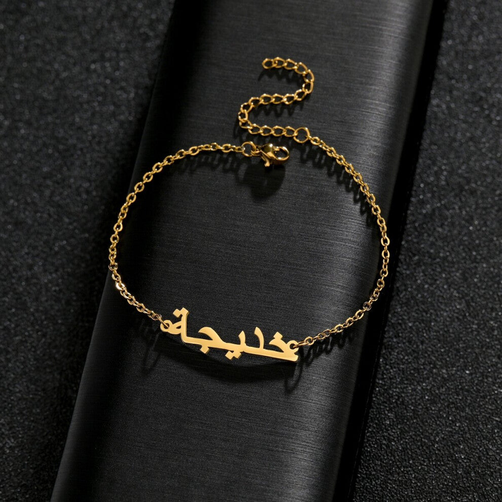 Atoztide Arabic Name Bracelet?Stainless Steel Charms HandChain Engraved Letter Thick 5mmNK Chain Bangle Jewelry Gift