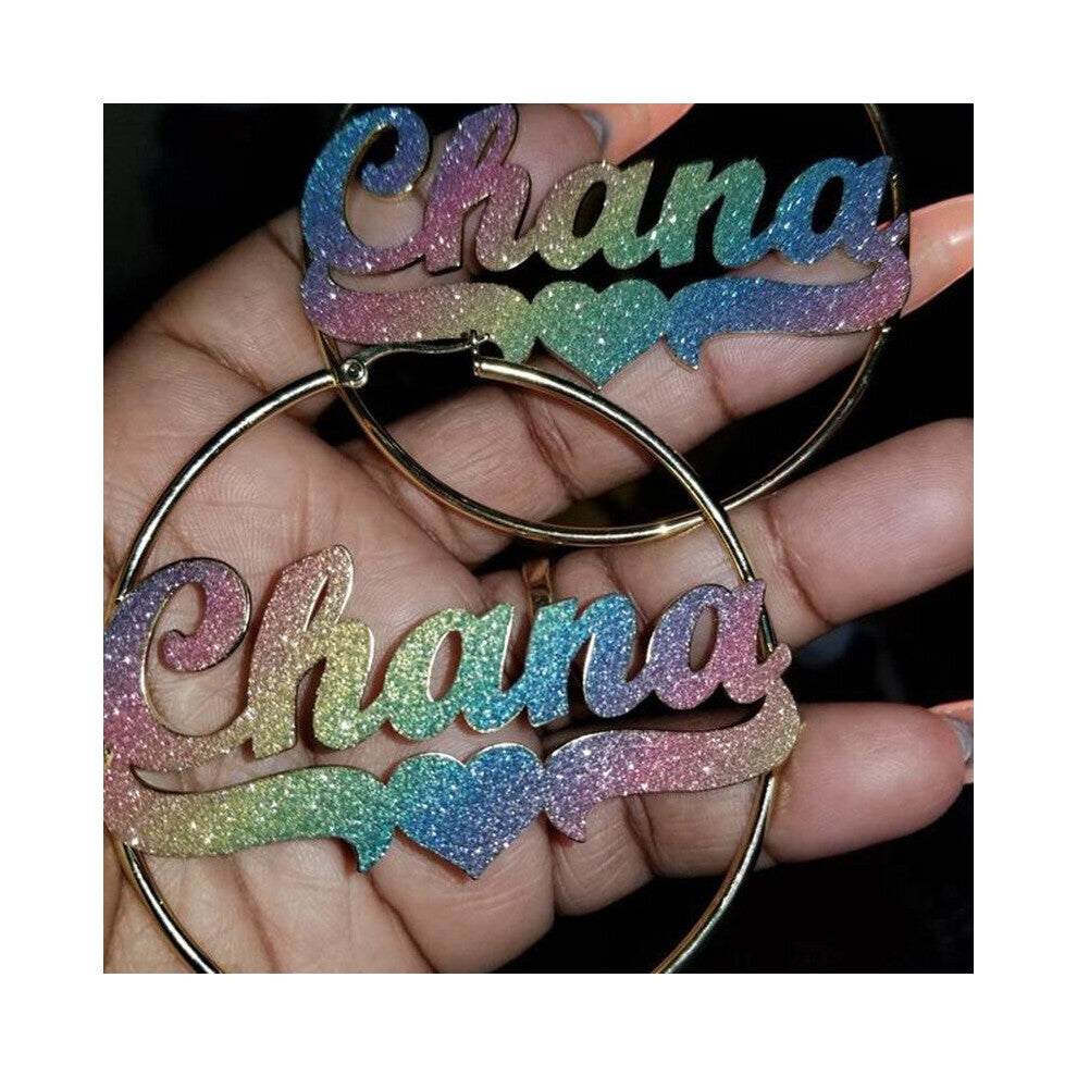 Bling Name Hoop Earrings Personalized Stainless Steel Name Earrings Sticker Big Hoops Earring for Women Christmas Gift