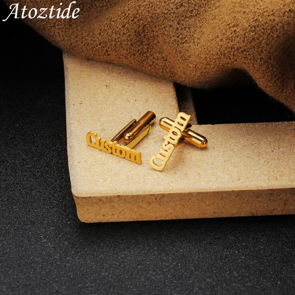 Atoztide Engraved Name Cufflinks Accessories Personalized Letter Buttons Jewelry Alphabet Mens Wedding