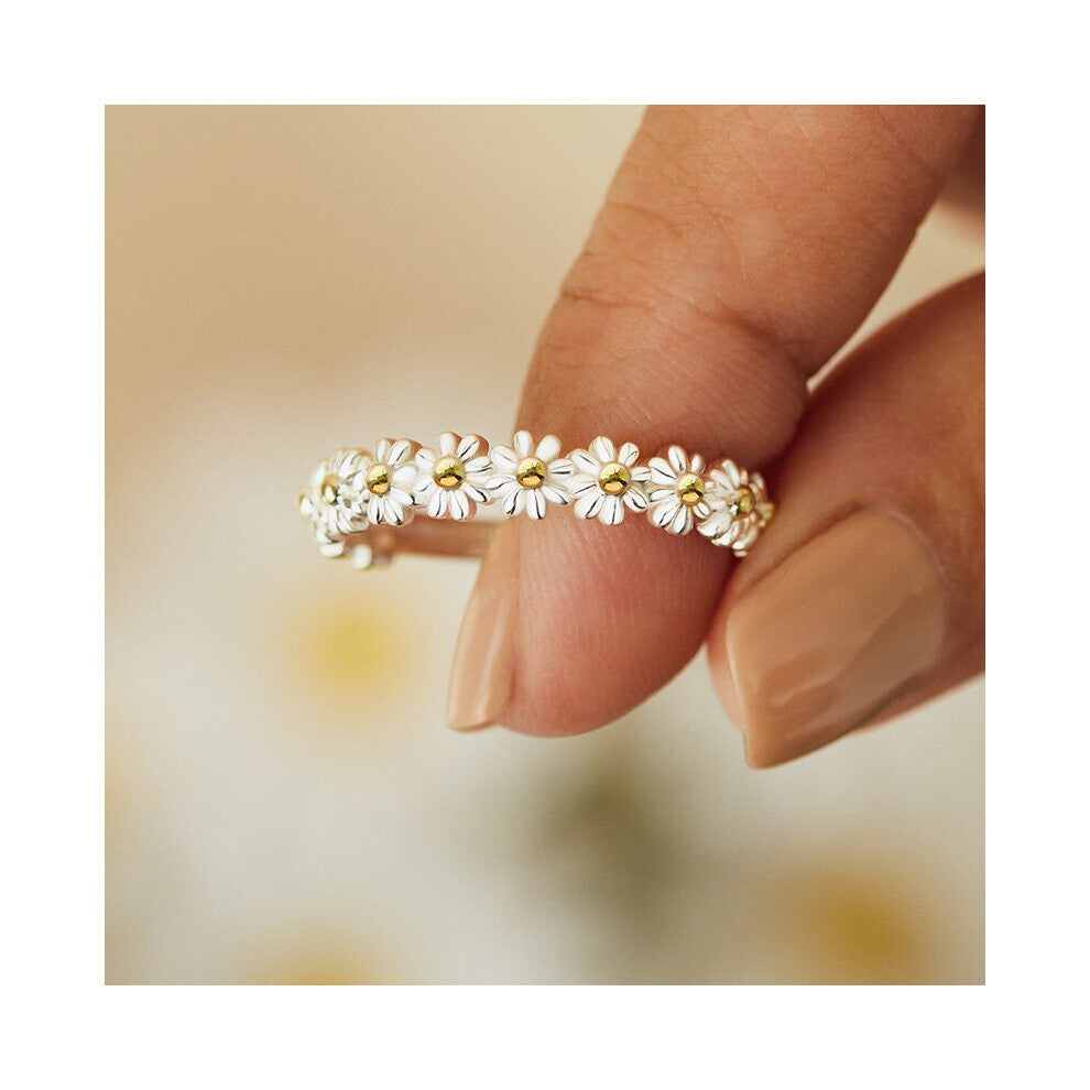 Sweet Daisy Flower Rings for Women Open Adjustable Ring Electroplating Cuff Wedding Engagement Rings Jewelry Gift
