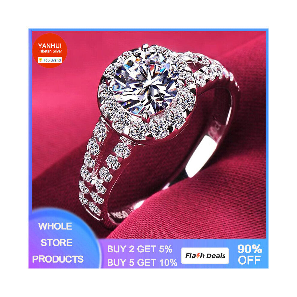 Tibetan Silver Rings For Women Natural 2.0ct Cubic Zirconia Wedding Engagement Band Gift Jewelry Accessories