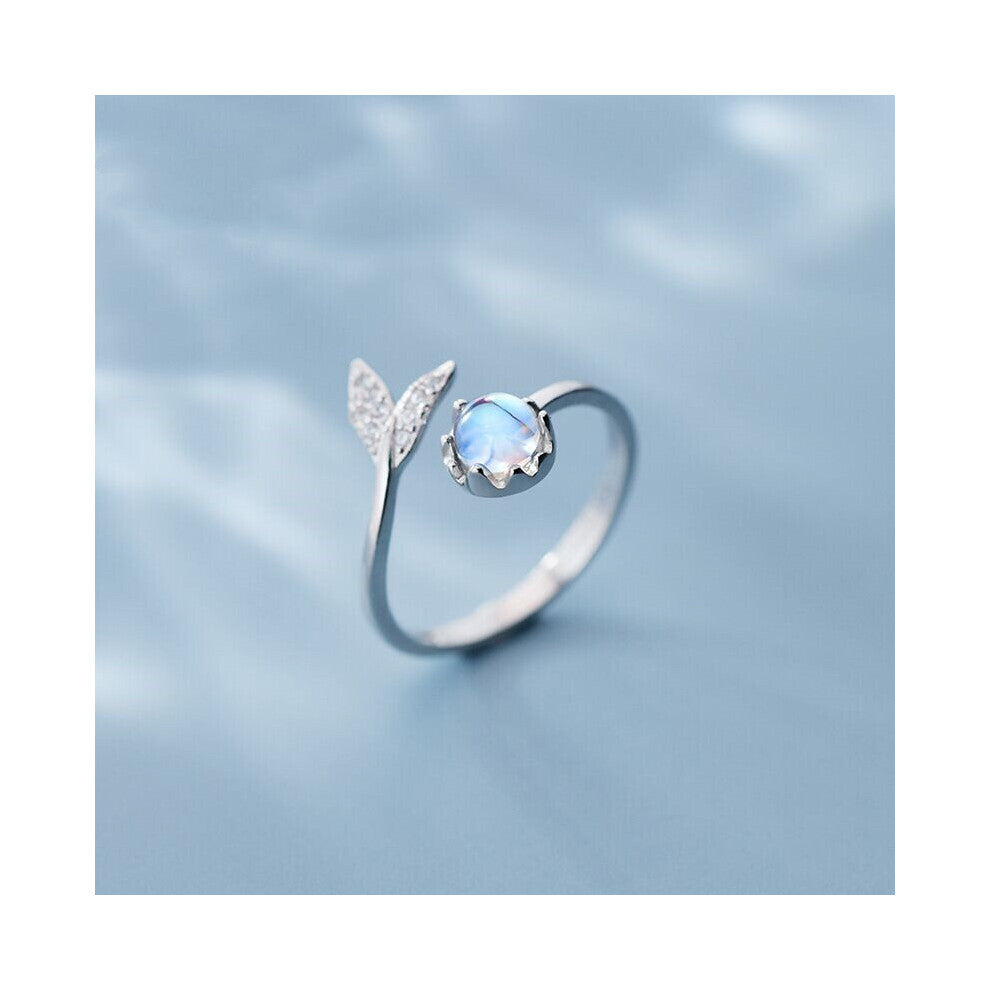 Silver Ocean Fish Mermaid Tail Rings For Women Wedding Engagement Crystal Finger Ring Jewelry Party