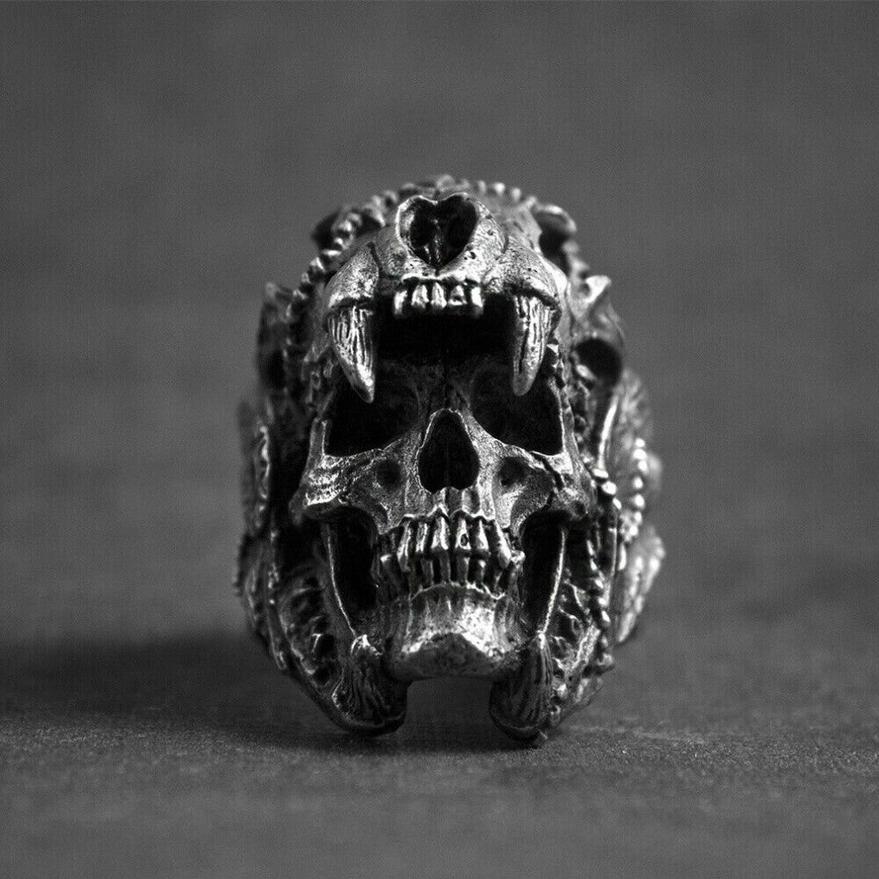 Gothic Punk Satanic Devil Skull Ring Vintage Steampunk Men's Stainless Steel Ring Hiphop Motorcycle Rock Biker Jewelry