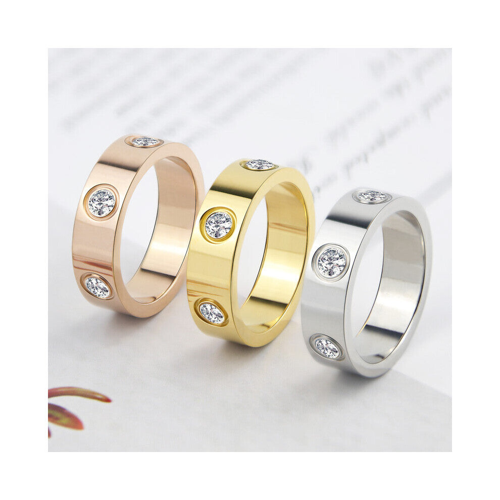 Rotating Circle Crystal Ring Stainless Steel Rose Love Ring for Women Engagement Brands Christmas Ring