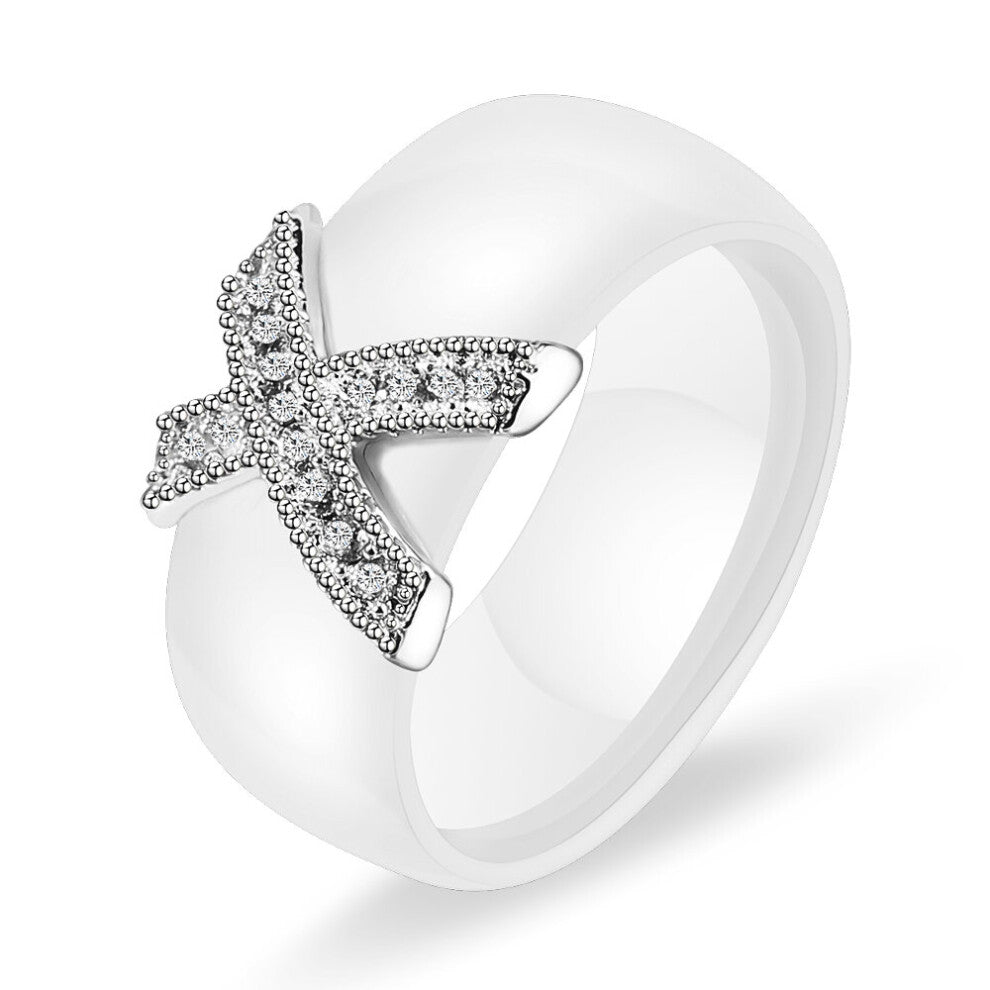 6mm Ceramic Rings Plus Cubic Zirconia For Women Stainless Steel Women Wedding Ring Engagement Jewelry